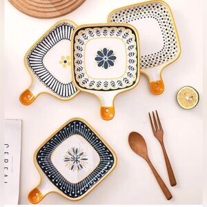 4 x Ceramic Baking Dish, Non-Stick, Single Handle, Easy-to-Carry, 9-Inch